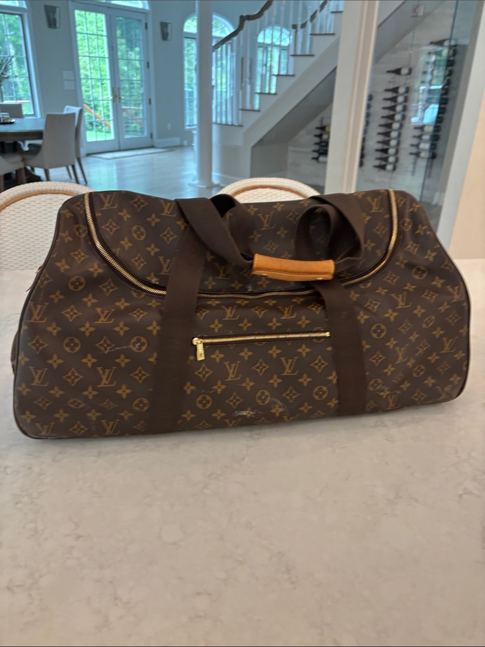 Louis Vuitton Brown Monogram Duffel Bag with Gold Hardware